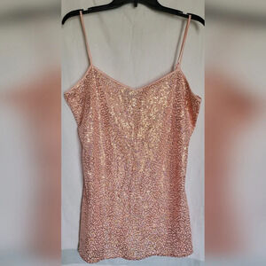 Thalia Sodi Womens Light Pink‎ Sparkly Sequin V-Neck Strappy Cami Top XL NWOT